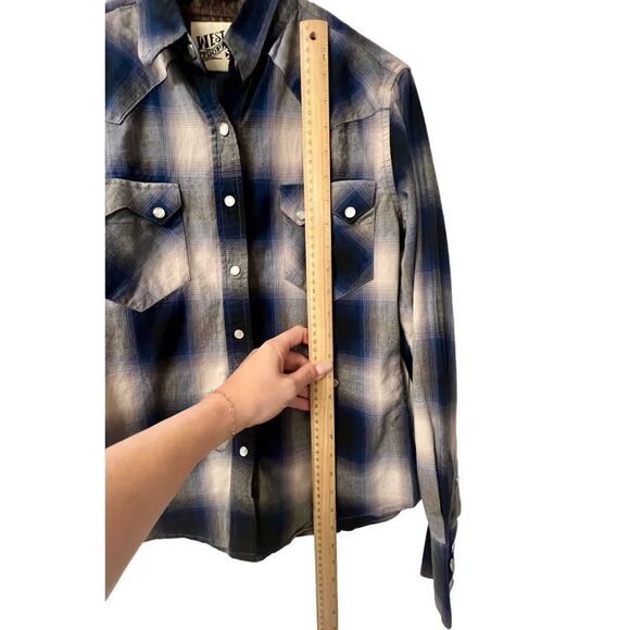 West Coast Choppers Long Sleeve Plaid Button Down Shirt Round Hem Blue Men's - Picture 6 of 9